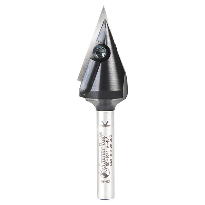 47/64" x 2-9/16" 40° CNC Insert V-Groove Router Bit, 1-Flute, 1/4" Shank