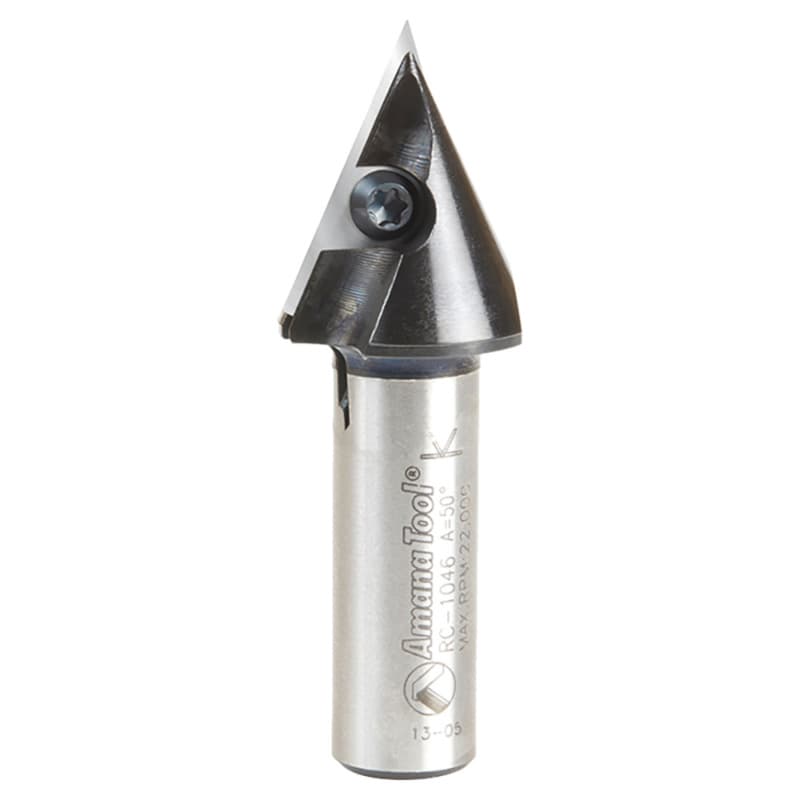 7/8" x 2-9/16" 50° CNC Insert V-Groove Router Bit, 1-Flute, 1/2" Shank