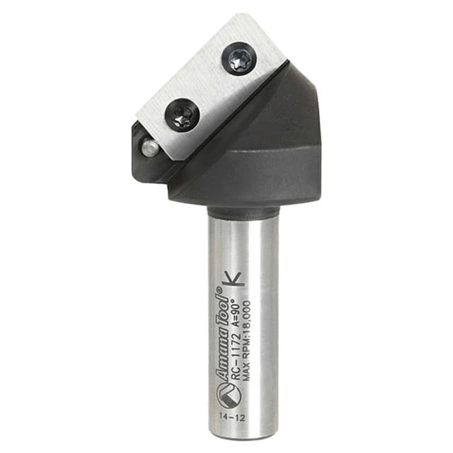 0.090" Tip x 45/64" x 1-1/2" Dia Solid Carbide Insert Knife 90° Double Edge Folding V-Groove Bit for Shaping Composite Panels, 1/2" Shank