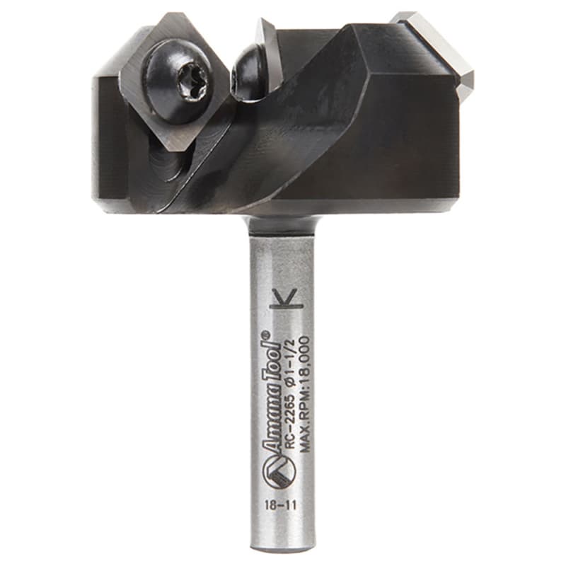 RC-2265 1-1/2" x 3/4" CNC Insert Carbide 3 Wing/Flute, Heavy Duty Spoilboard Plunging, Surfacing, Planing, Flycutter/Slab Leveler Router Bit, 1/4" Shank