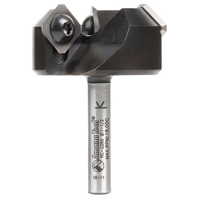 RC-2265 1-1/2" x 3/4" CNC Insert Carbide 3 Wing/Flute, Heavy Duty Spoilboard Plunging, Surfacing, Planing, Flycutter/Slab Leveler Router Bit, 1/4" Shank