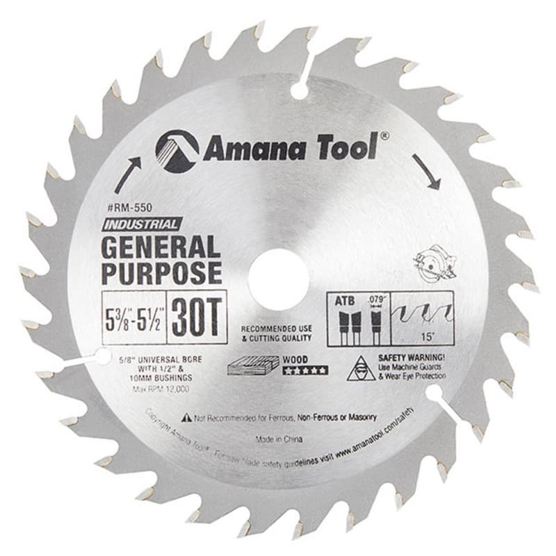 5-1/2" x 30 Teeth Rip/Cross-Cut General Purpose Saw Blade, 5/8" Bore Diameter