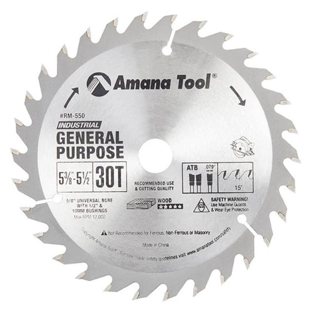 5-1/2" x 30 Teeth Rip/Cross-Cut General Purpose Saw Blade, 5/8" Bore Diameter