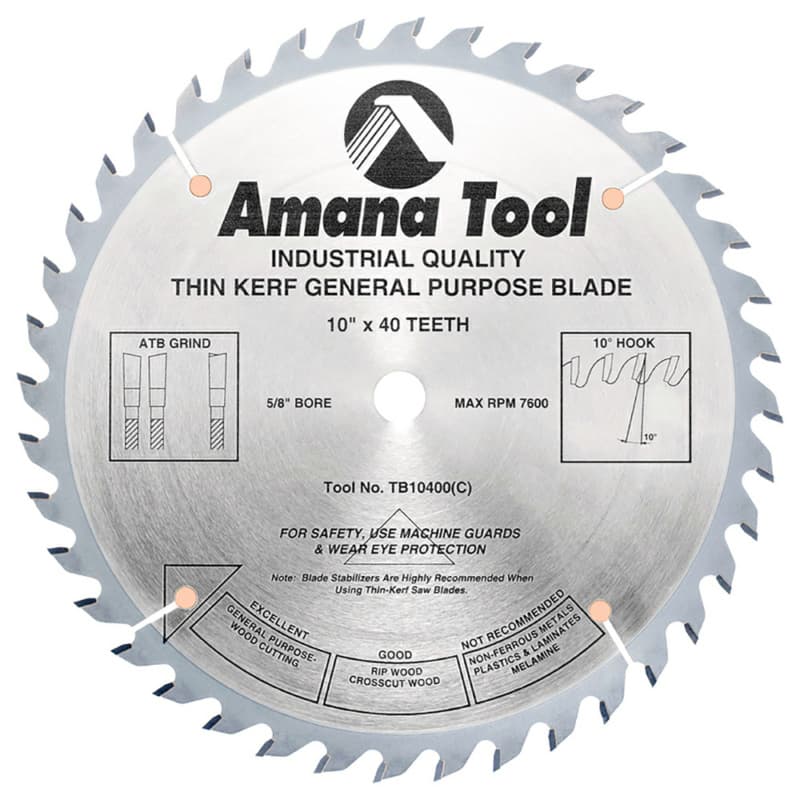 10" x 40 Teeth Thin Kerf Rip/Cross-Cut General Purpose Saw Blade