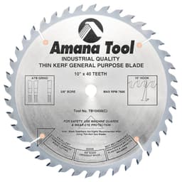 10" x 40 Teeth Thin Kerf Rip/Cross-Cut General Purpose Saw Blade