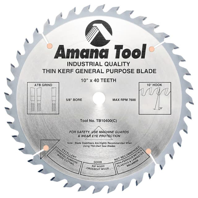 10" x 40 Teeth Thin Kerf Rip/Cross-Cut General Purpose Saw Blade