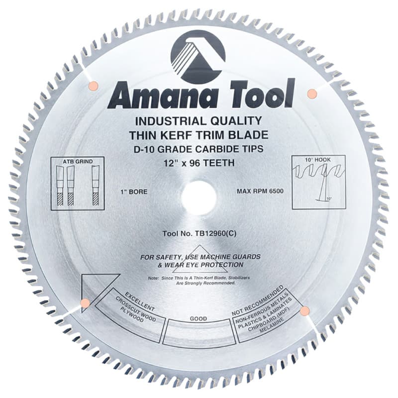 12" x 96 Teeth Thin Kerf Trim Saw Blade, Alternate Top Bevel