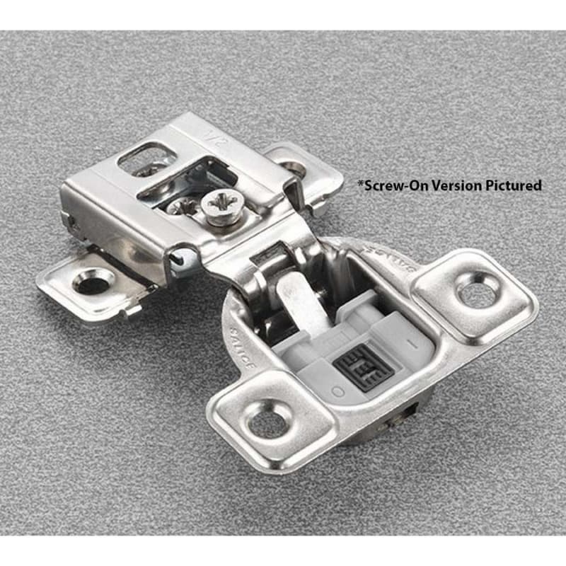 Series CU 106° Opening Edge-Mount Face Frame Hinge, 45mm Boring Pattern, Soft-Closing, 5/8" Overlay, Screw-On