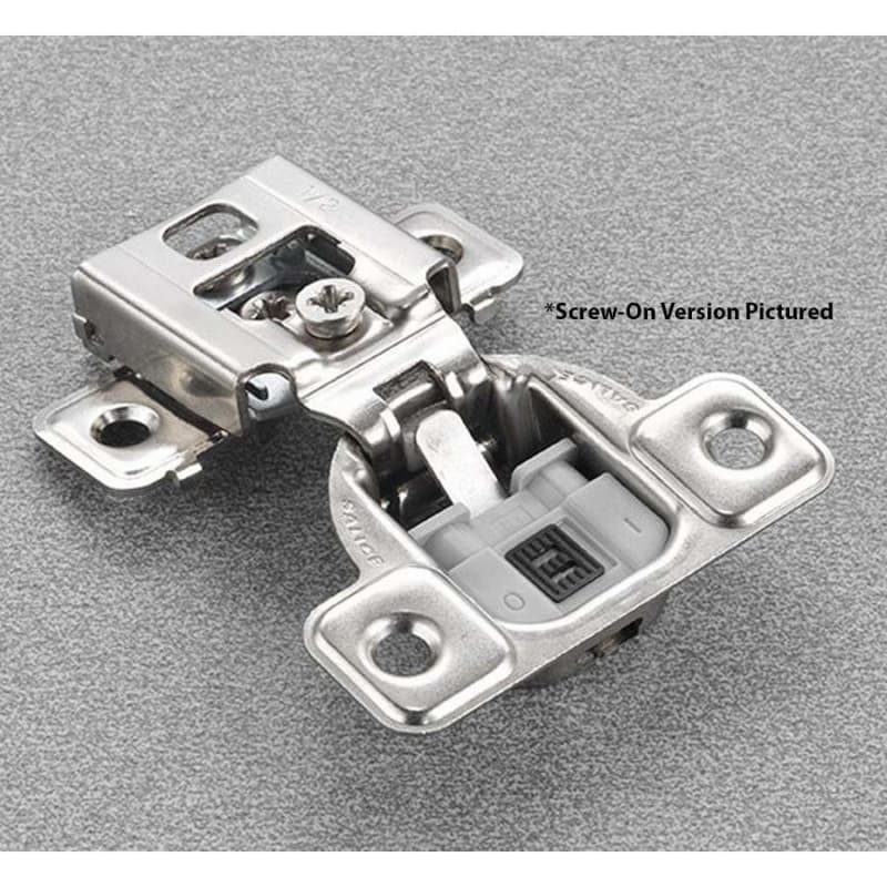 Series CU 106° Opening Edge-Mount Face Frame Hinge, 45mm Boring Pattern, Soft-Closing, 9/16" Overlay, Dowelled