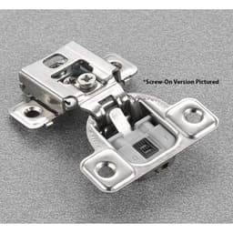 Series CU 106° Opening Edge-Mount Face Frame Hinge, 45mm Boring Pattern, Soft-Closing, 9/16" Overlay, Dowelled