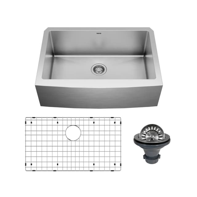 EL-82 Stainless Steel Farmhouse/Apron Front 16G Single Bowl Kitchen Kit, 30" x 22-1/4" x 10