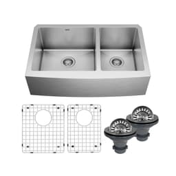 EL-86 Stainless Steel Farmhouse/Apron Front 16G Double Bowl Kitchen Kit, 33" x 22-1/4" x 10