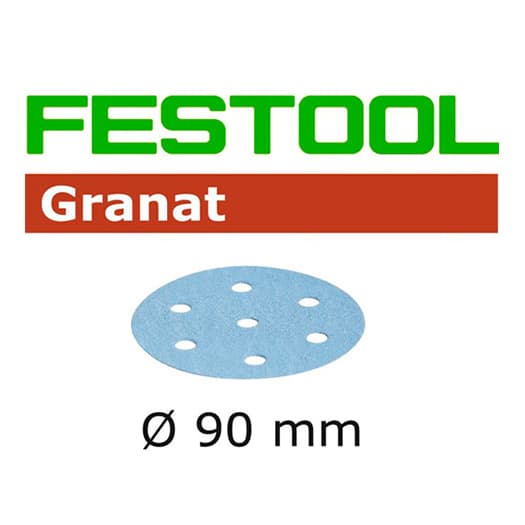 3-1/2" Hook & Loop 120 Grit 9 Holes Abrasive Granat D90 Sanding Disc, Aluminum Oxide on Paper (50/Box)