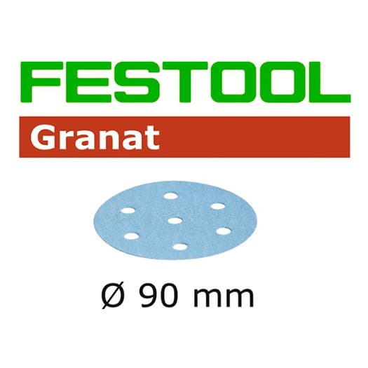 3-1/2" Hook & Loop 150 Grit 9 Holes Abrasive Granat D90 Sanding Disc, Aluminum Oxide on Paper (50/Box)