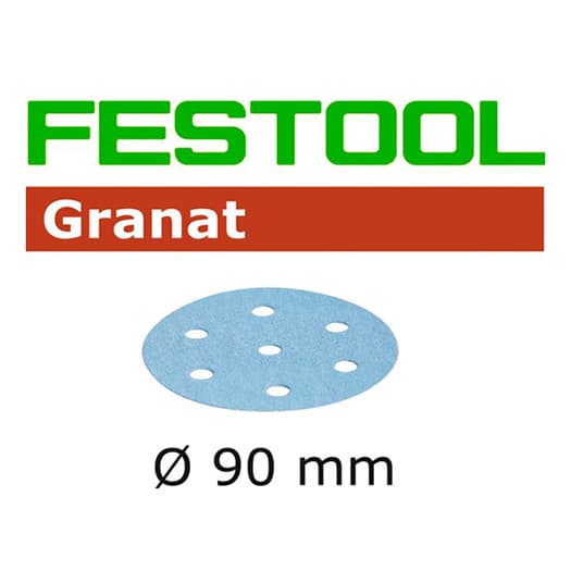 3-1/2" Hook & Loop 180 Grit 9 Holes Abrasive Granat D90 Sanding Disc, Aluminum Oxide on Paper (50/Box)