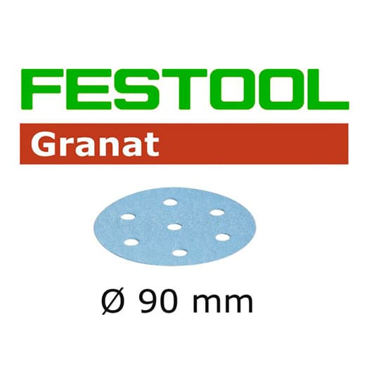 3-1/2" Hook & Loop 220 Grit 9 Holes Abrasive Granat D90 Sanding Disc, Aluminum Oxide on Paper (50/Box)
