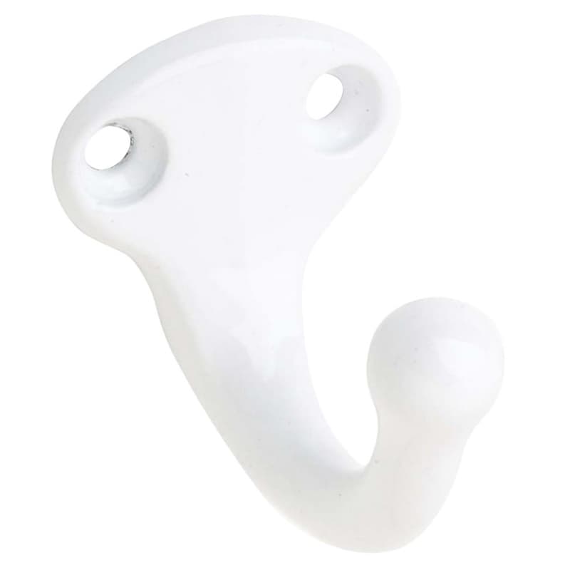 1-1/4" Single Wardrobe Hook, White Finish