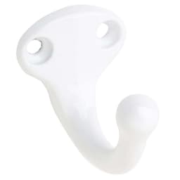 1-1/4" Single Wardrobe Hook, White Finish