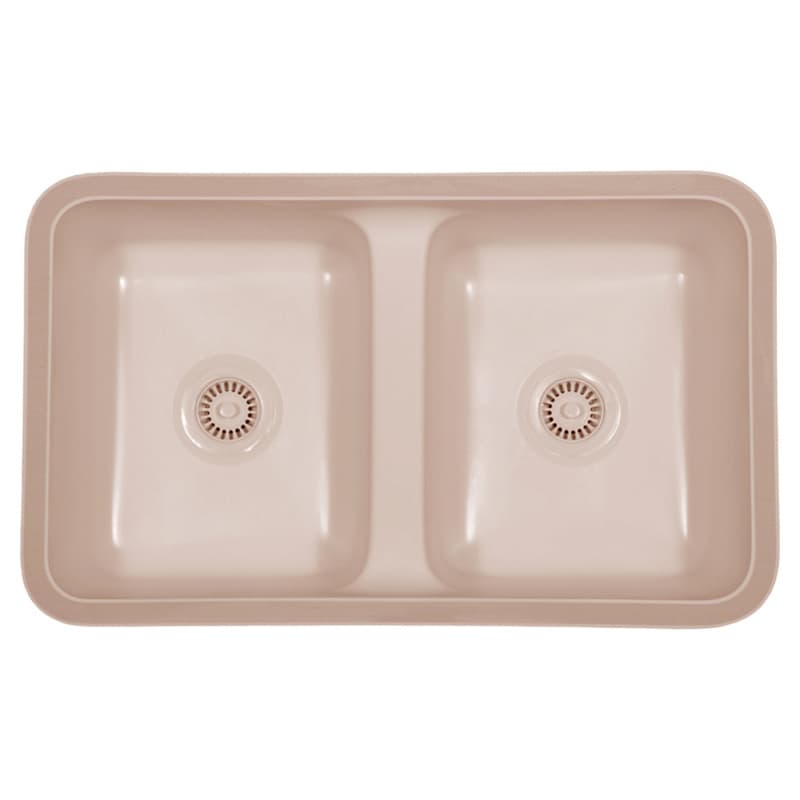 A-355 Acrylic Undermount Double Bowl Vanity Kitchen Sink, 31-1/2" x 18-1/2" x 8-3/4", Bisque