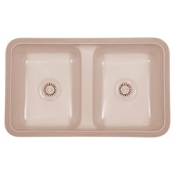 A-355 Acrylic Undermount Double Bowl Vanity Kitchen Sink, 31-1/2" x 18-1/2" x 8-3/4", Bisque