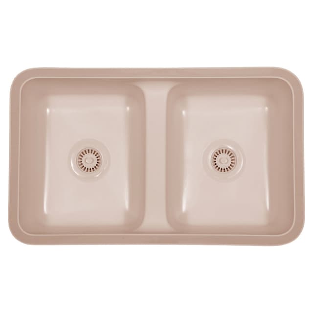 A-355 Acrylic Undermount Double Bowl Vanity Kitchen Sink, 31-1/2" x 18-1/2" x 8-3/4", Bisque