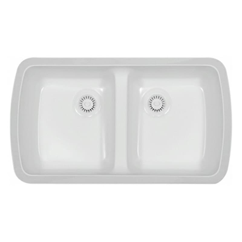 A-370 Acrylic Undermount Double Bowl Kitchen Sink, 33-3/4" x 19" x 8-3/4", White