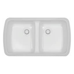 A-370 Acrylic Undermount Double Bowl Kitchen Sink, 33-3/4" x 19" x 8-3/4", White