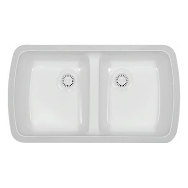 A-370 Acrylic Undermount Double Bowl Kitchen Sink, 33-3/4" x 19" x 8-3/4", White