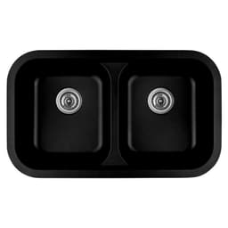 Q-350 Quartz Undermount Double Bowl Kitchen Sink, 32-3/8" x 19" x 8-1/2", Black