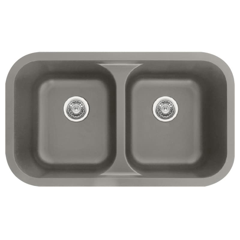 Q-350 Quartz Undermount Double Bowl Kitchen Sink, 32-3/8" x 19" x 8-1/2", Gray