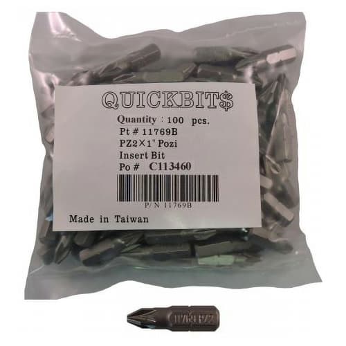 #2 x 1" Pozi Drive Insert Bit (100/Pack)