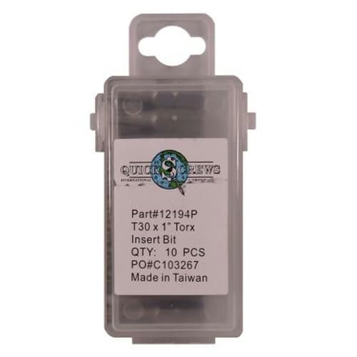 T30 x 1" Torx Drive Insert Bit (10/Box)