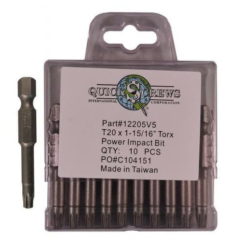 T20 x 1-15/16" Torx Drive Impact Power Bit (10/Box)
