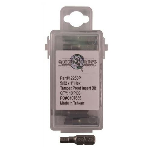1" Hex Tamper Proof Drive Insert Bit, 5/32" Shank (10/Box)