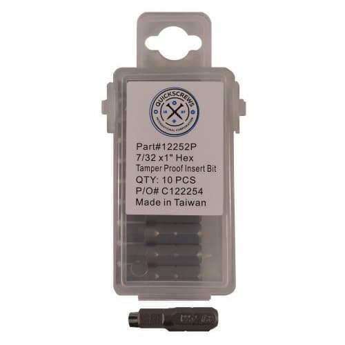 1" Hex Tamper Proof Drive Insert Bit, 7/32" Shank (10/Box)