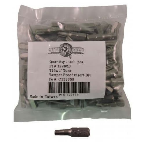 T27 x 1" Torx Tamper Proof Drive Insert Bit (100/Pack)
