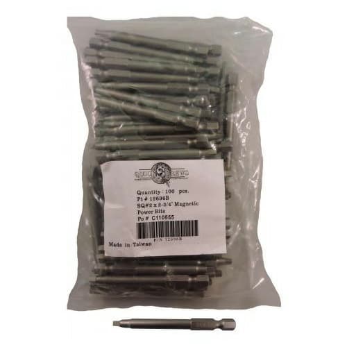 #2 x 2-3/4" Square Drive Magnetic Power Bit (100/Pack)