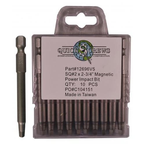 #2 x 2-3/4" Square Drive Magnetic Power Impact Bit (10/Pack)