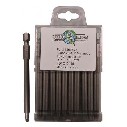 #2 x 3-1/2" Square Drive Magnetic Power Impact Bit (10/Box)