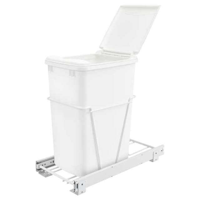 Single 35 QT Bottom-Mount Waste Container Pullout, Full-Extension, White