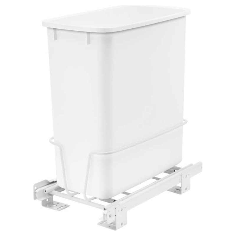 Single 20 QT Bottom-Mount Waste Container Pullout with Standard Closing Slides, White