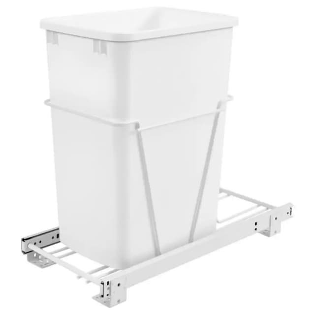 Single 35 QT Bottom-Mount Waste Container Pullout with Lid and Full-Extension Slides, White