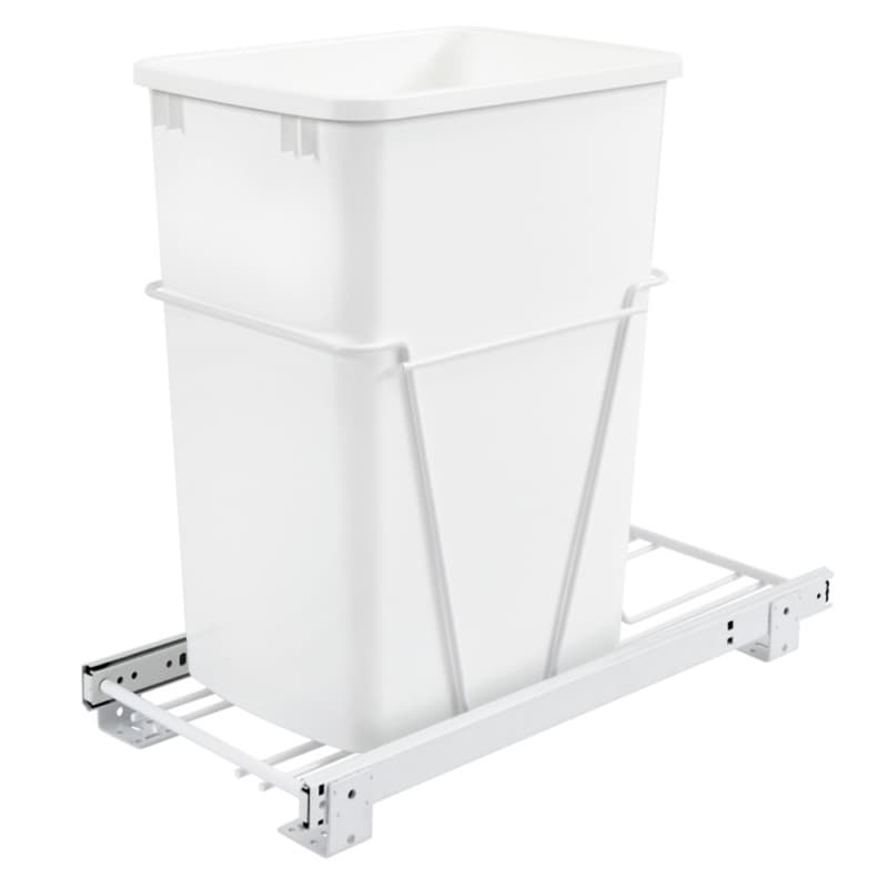 Single 35 QT Bottom-Mount Waste Container Pullout with Lid, White