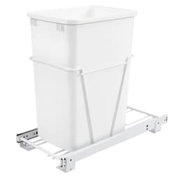 Single 35 QT Bottom-Mount Waste Container Pullout with Lid, White