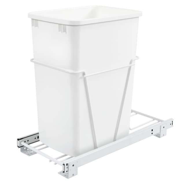 Single 35 QT Bottom-Mount Waste Container Pullout with Lid, White