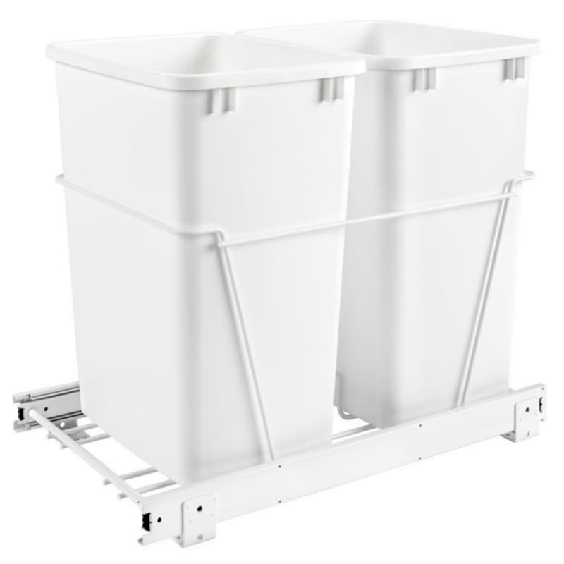 Double Bin 35 QT Bottom-Mount Waste Container Pullout with Full-Extension for 14-1/2" Cabinet Opening, White