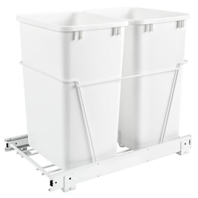 Double Bin 35 QT Bottom-Mount Waste Container Pullout with Full-Extension for 14-1/2" Cabinet Opening, White