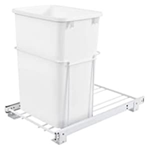 Single 30 QT Bottom-Mount Waste Container Pullout, Full-Extension, White
