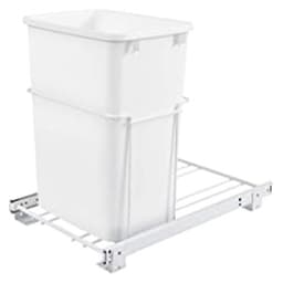 Single 30 QT Bottom-Mount Waste Container Pullout, Full-Extension, White