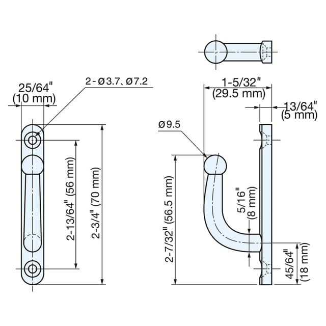 70mm Stainless Steel Hook, Polished